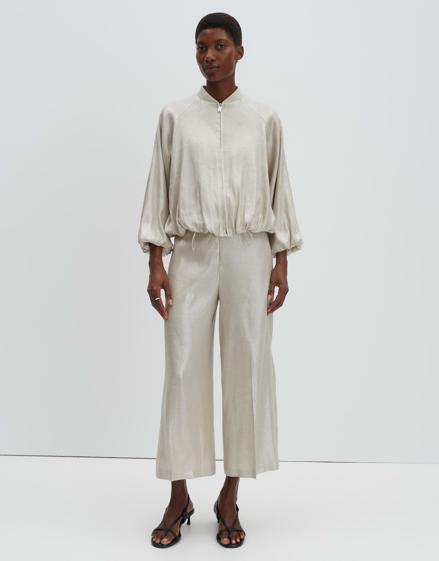 someday Damen Culotte | Catsby Cropped Wide Schimmernde Culotte aus gecoatetem Leinen Mix