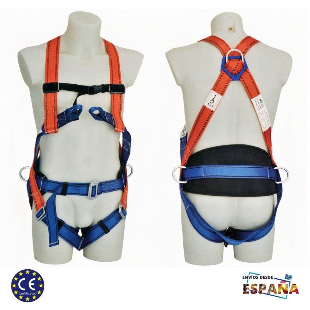 RMT Arnés Seguridad Trabajo Con Protección Lumbar | Arnés Antiácidas 3 puntos de Anclaje | Arnés Trabajo de Calidad Profesional Certificado EN361 y EN358 | Arnés Ajustable | Envió desde España