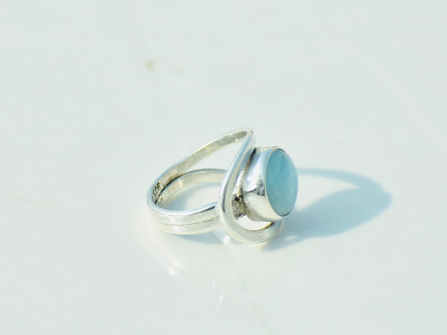 Larimar Ring Sterling Silver Round Cabochon Gemstone Ring Natural Larimar Jewelry Handmade Statement Ring for Women Boho Gift