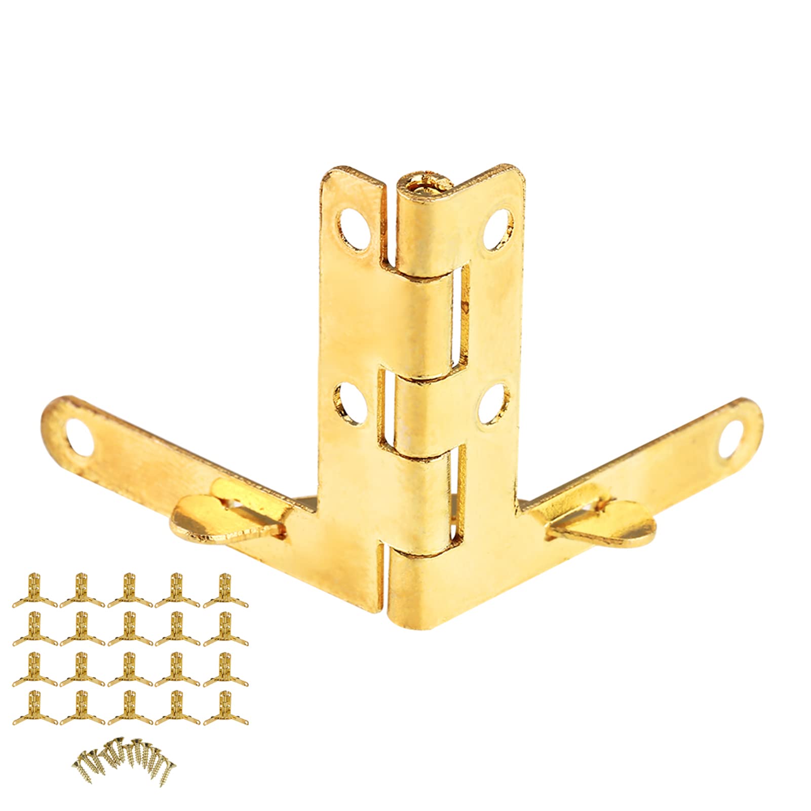 20pcs 90 Degree Angle Support Spring Hinge, Vintage Color Iron Hinge for Jewelry WatchPresent Case, Flexible Opening or Closing (Gold)