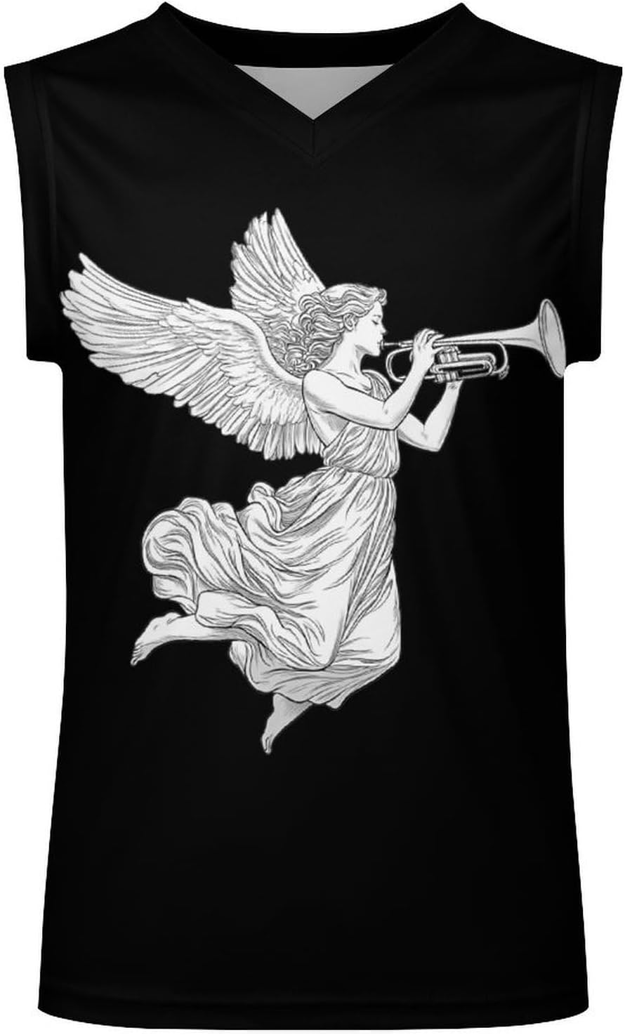 Flying Angel with A Trumpet Men's V-Neck Basketball Tank Top Sleeveless Workout Tank Shirts Gym Fitness Tees Vest