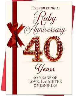 Happy 40th Anniversary Card for Women Men, 40 Year Wedding Anniversary Card Gifts, 40th
