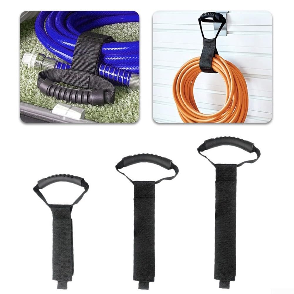 Pratiche cinghie di stoccaggio per tubi da giardino e cavi, in nylon resistente, per garage, barca e uso esterno, nero, confezione da 2 (XXL)