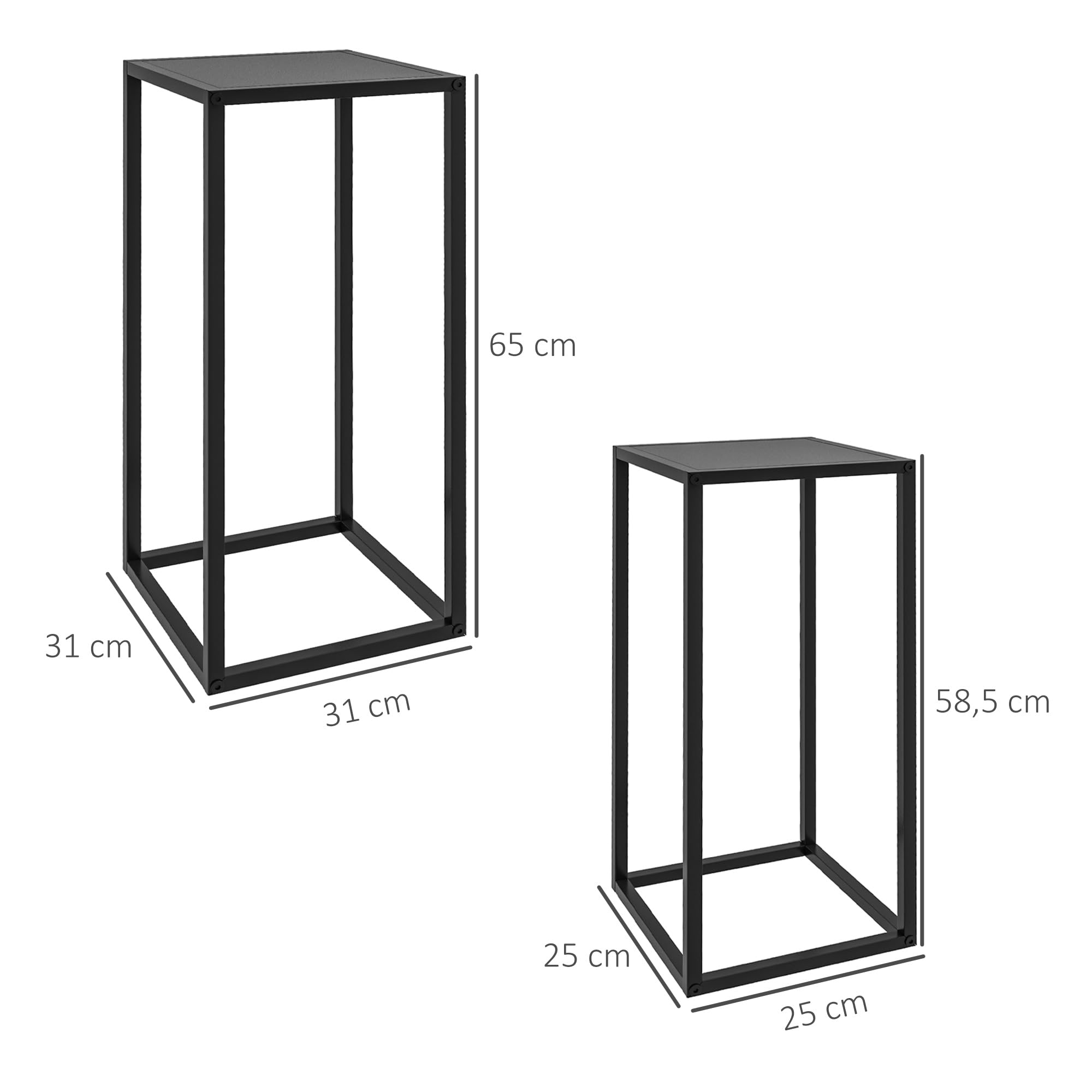 Outsunny Lot de 2 supports pot de fleurs supports pour plantes encastrables structure en acier 2 hauteurs différentes 58,5 et 65 cm design scandinave noir