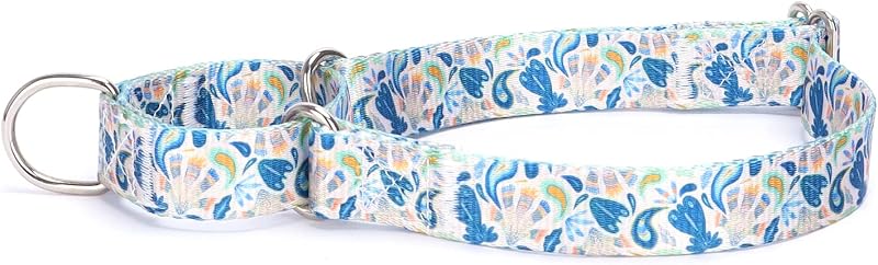 Coleira Martingale para Cães com Estampa Floral e Ajustável Bbmmayy M — Pescoço de 36 a 45 cm, Flores Azul-Escuro