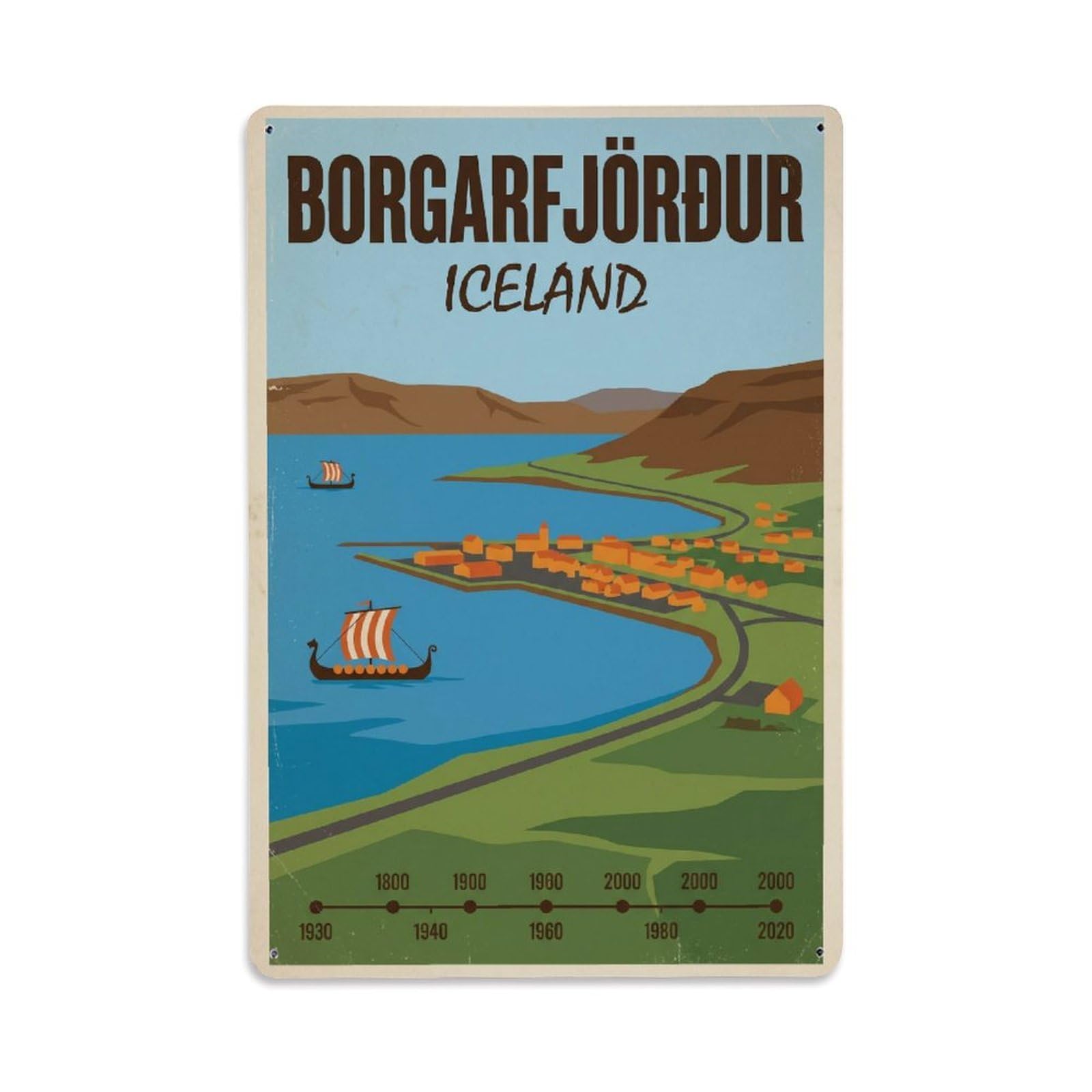 Vintage Travel Borgarfjordur Iceland Fjord Metal Tin Sign