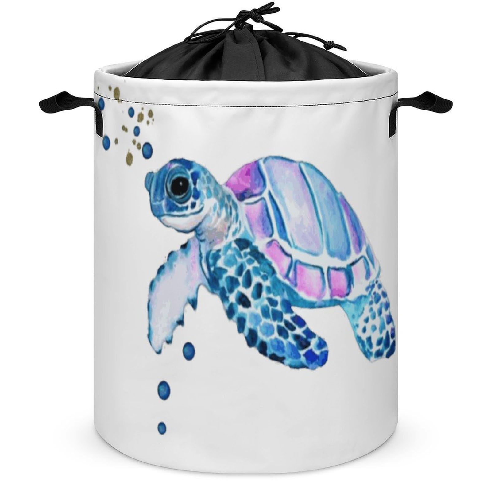 Wlntrophic Drawstring Laundry Hamper, Watercolor Sea Turtle Laundry Basket, Washing Basket with Handle
