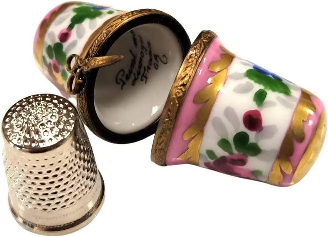 Limoges Elegant Pink Thimble Holder for Sewing Enthusiasts