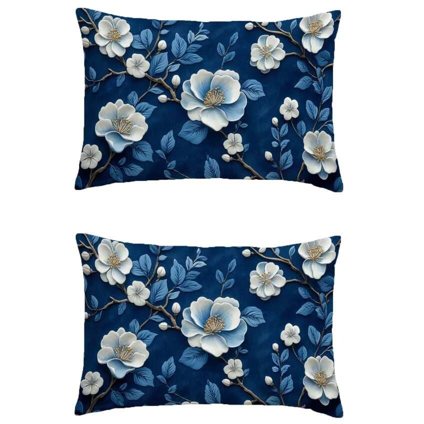 Housse de coussin 80x100cm extérieur imperméable bleu marine aspect lin lot de 2