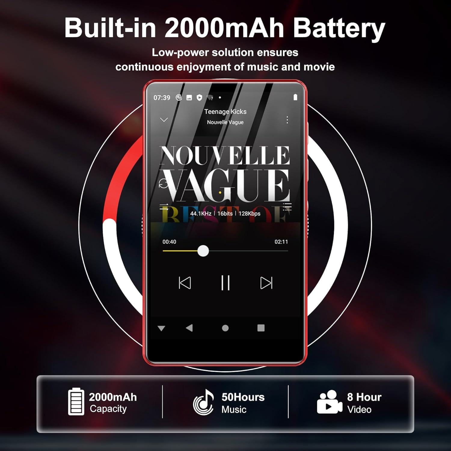 Reproductor MP3 SWOFY con Bluetooth y WiFi, Reproductor MP3/MP4 táctil de 4,0 Pulgadas portátil estéreo, Radio FM, grabadora, Libro electrónico y navegador (Negro) (Rojo)