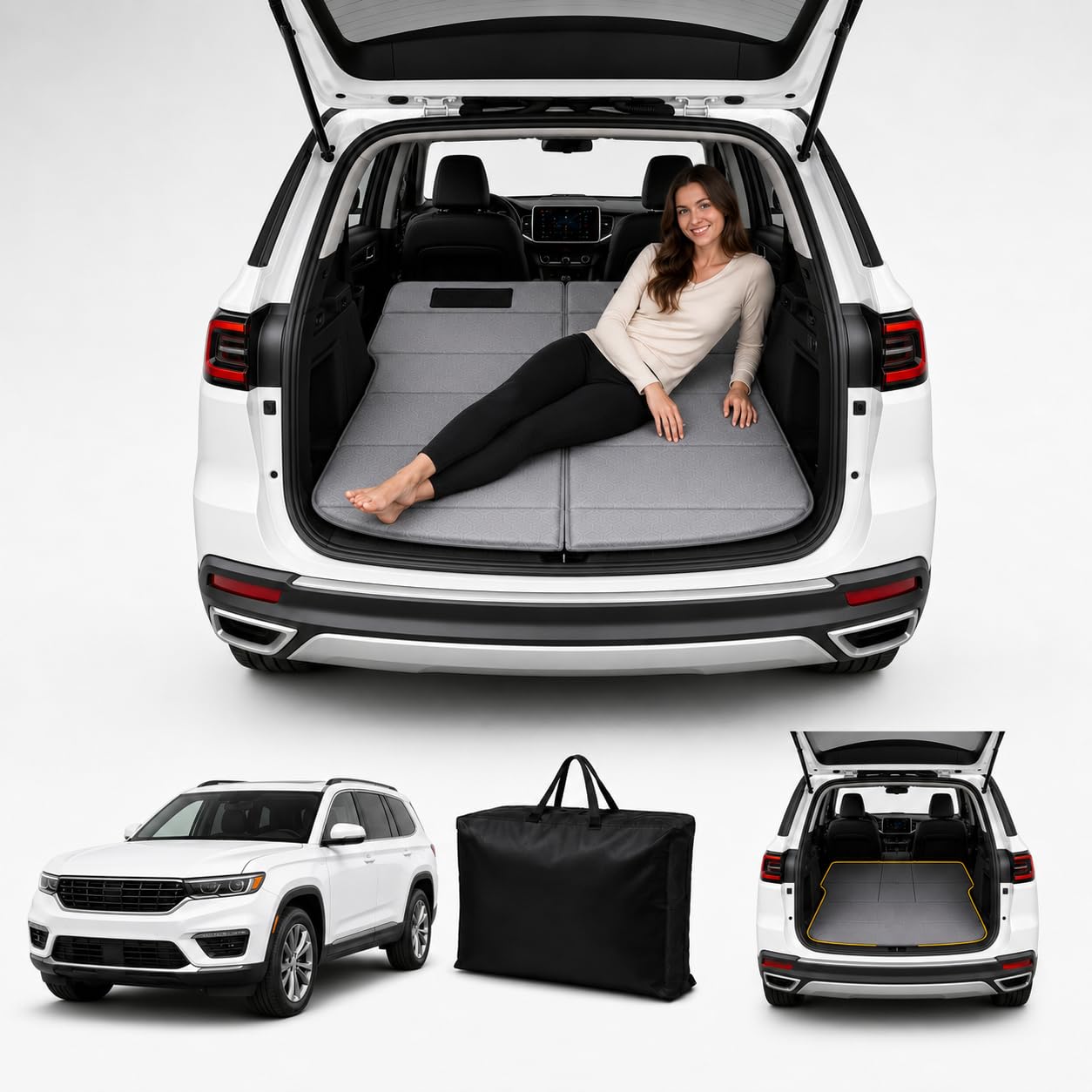 Car Mattress for 2021–2026 Jeep Grand Cherokee L 3-Row, Non-Inflatable Thickened Foam SUV Car Camping Mattress, Foldable Trunk Sleeping Pad for Road Trips Camping Travel