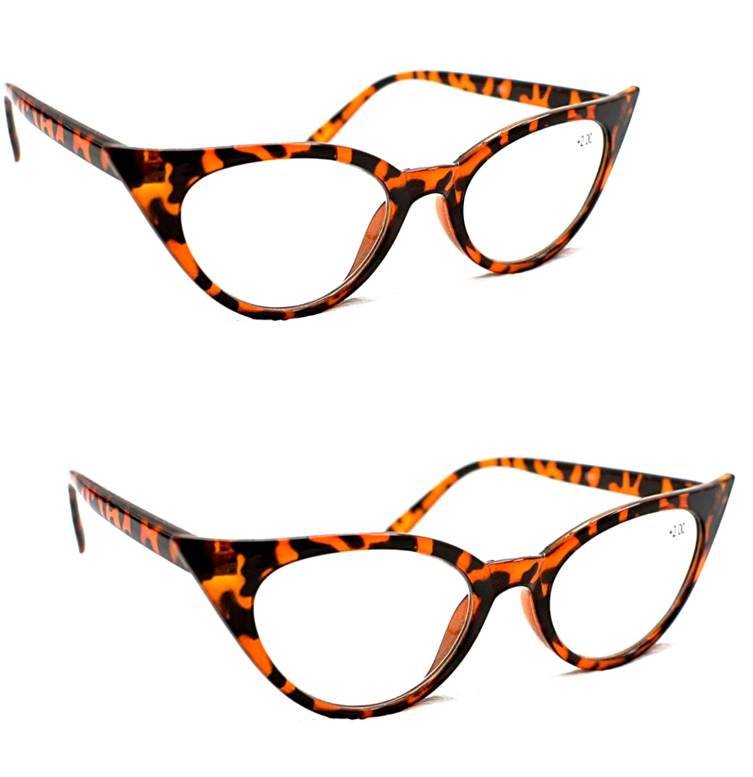 Fads & Fashions 2 Pairs Mix N Match Cat Eye Reading Glasses Sun Readers & Sunglasses UV400 Retro 1960s Metal Hinges MT57 (2 x Tortoise Reading Glasses, 3.0)