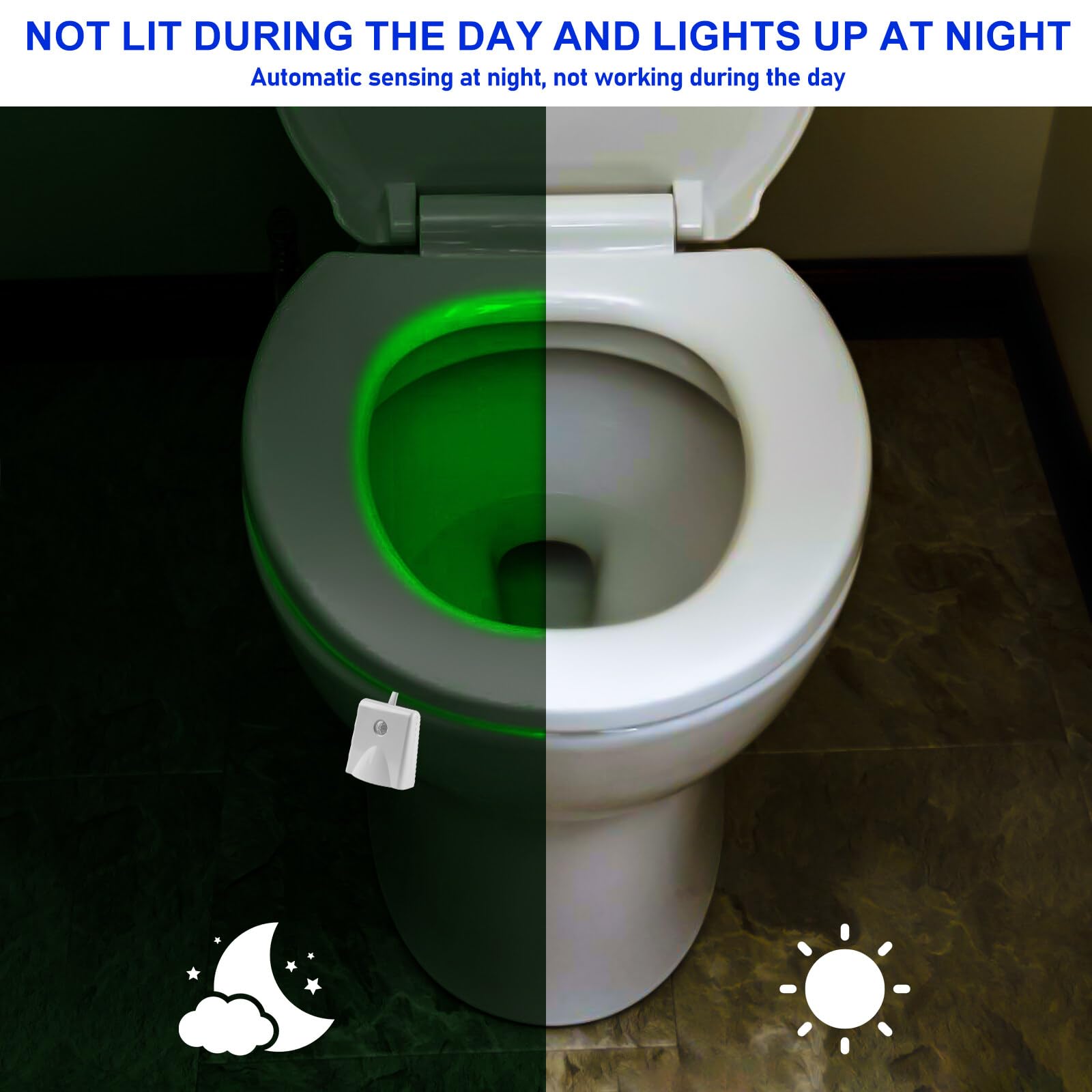 BAIFULAI 2 pezzi Luce per WC con sensore di movimento, Luci per WC all'interno, 16 colori Luce notturna per WC con lampada di proiezione, illuminazione d