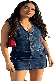 MAYKR Women's Retro Denim Waistcoat - Cropped Button-Up Jean Vest Tank Top, Sleeveless Denim Jacket with Front Pockets for...