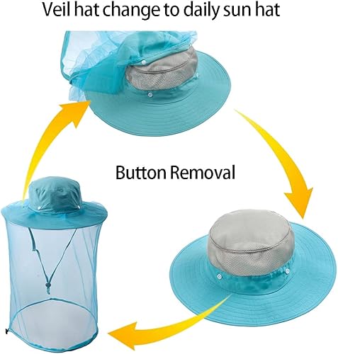 Miniatura 9 de Sombrero de malla de verano Safari Sun Hat Outdoor Camping Gorra de pesca con red de velo capucha de apicultor para hombres y mujeres