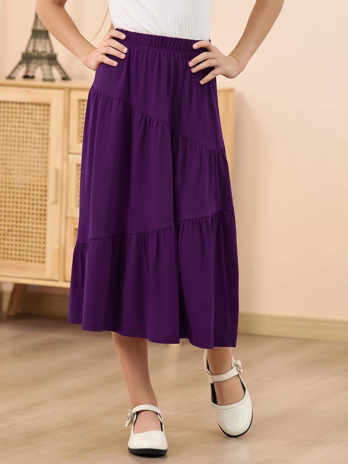 GORLYA Girls Holiday Casual Asymmetrical Tiered Ruffle Hem Long Swing Boho Fancy Maxi Skirt 6-14Y - Image 4