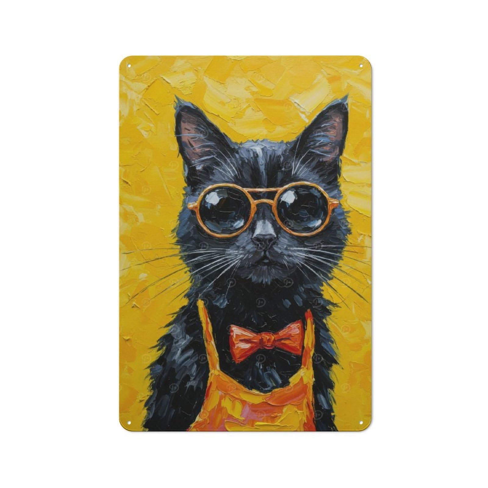 Junmoney Cool Cat Painting With Sunglasses Printed Metal Sign 30X20cm For Hobby Room Or Studio, For Creative Interior Collectors
