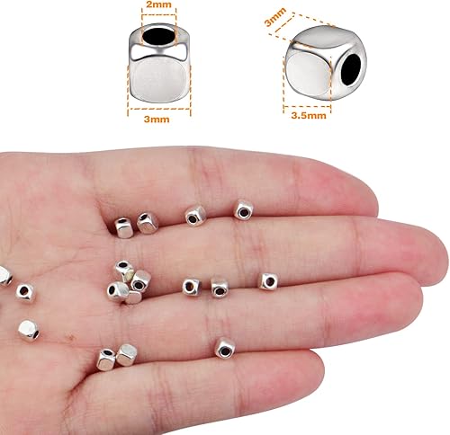 Miniatura 3 de BronaGrand 200 cuentas espaciadoras cuadradas de plata envejecida, cuentas lisas de aleación, cuentas sueltas para pulseras, collares, manualidades,