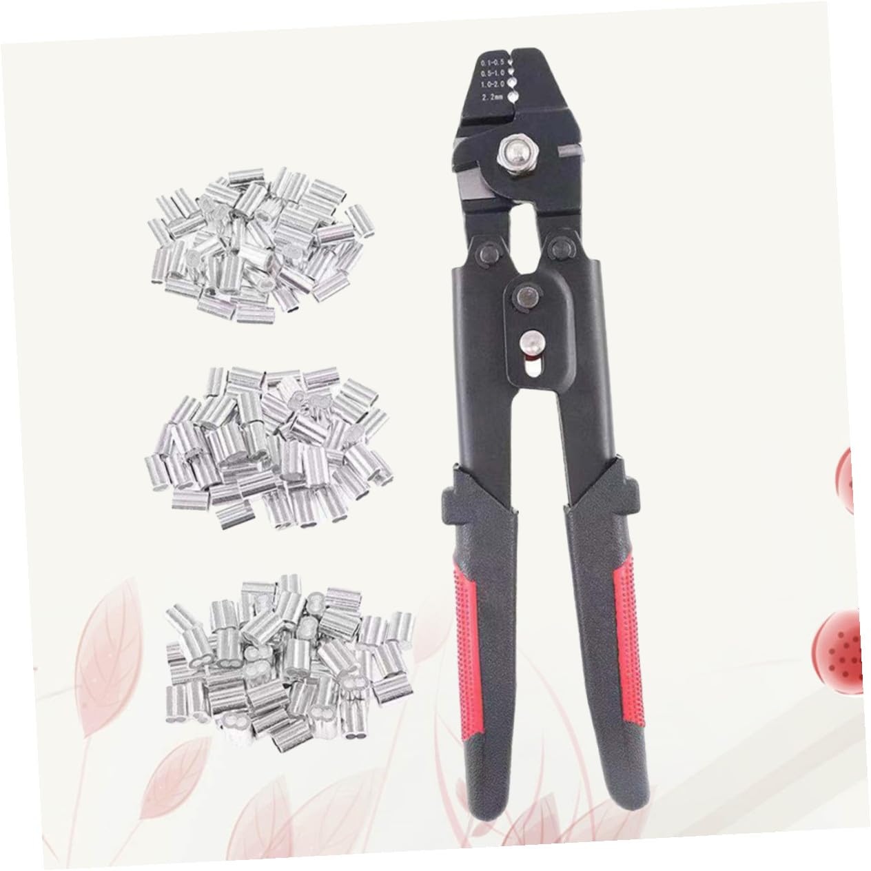 Ipetboom Pinza Crimpatrice per Funi con Tubo Manicotto in Alluminio, Strumento per Crimpare Cavi in Acciaio al Carbonio con Impugnatura Antiscivolo Pvc e Blocco di Sicurezza, Set con 180