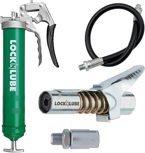 LockNLube Pistola de engrase resistente con empuñadura de pistola. Incluye nuestro acoplador de grasa patentado LockNLube® (se bloquea, se mantiene