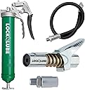 LockNLube Heavy-Duty Pistol Grip Grease Gun. Includes our patented LockNLube® Grease Coupler (Locks On, Stays On, Won't Leak!) plus a high-quality 20" hose and in-line hose swivel