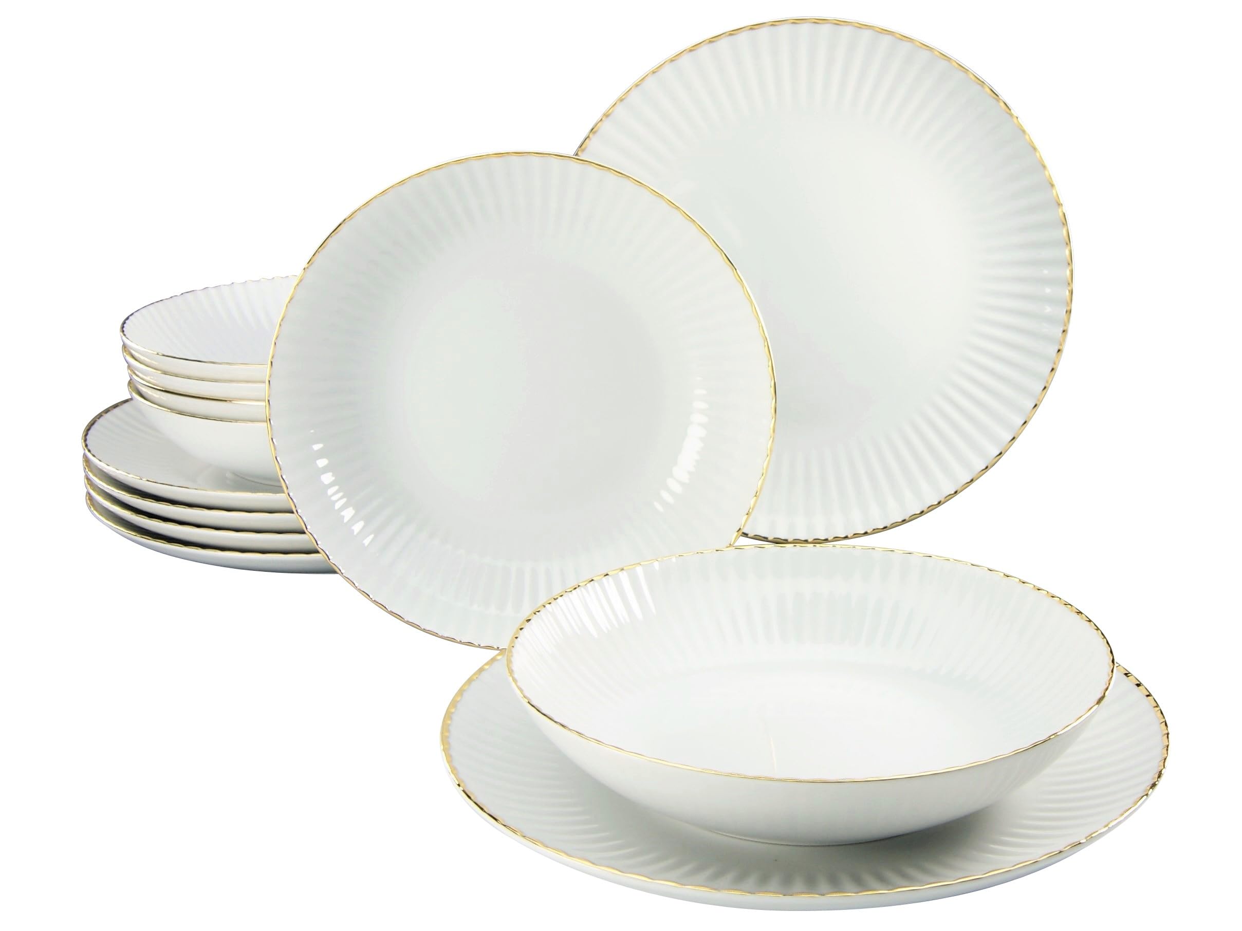 CreaTable, 20752, seria Allegra Goldband, 12-częściowy zestaw naczyń dla 6 osób, serwis stołowy z porcelany, Made in Europe