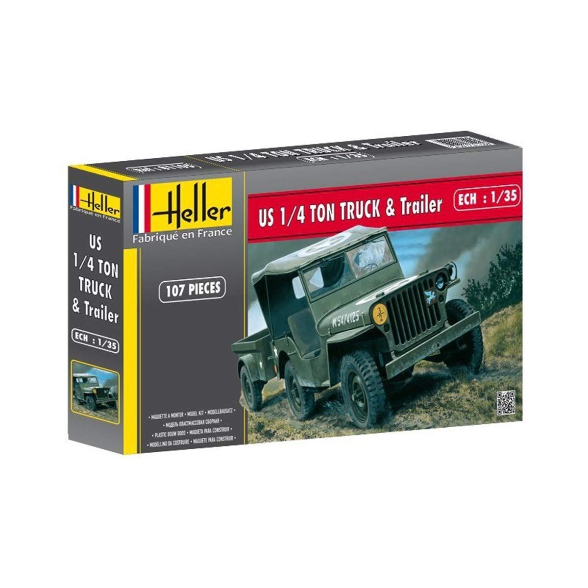 Heller 81105 Zestaw modelarski Jeep Willis & Trailer