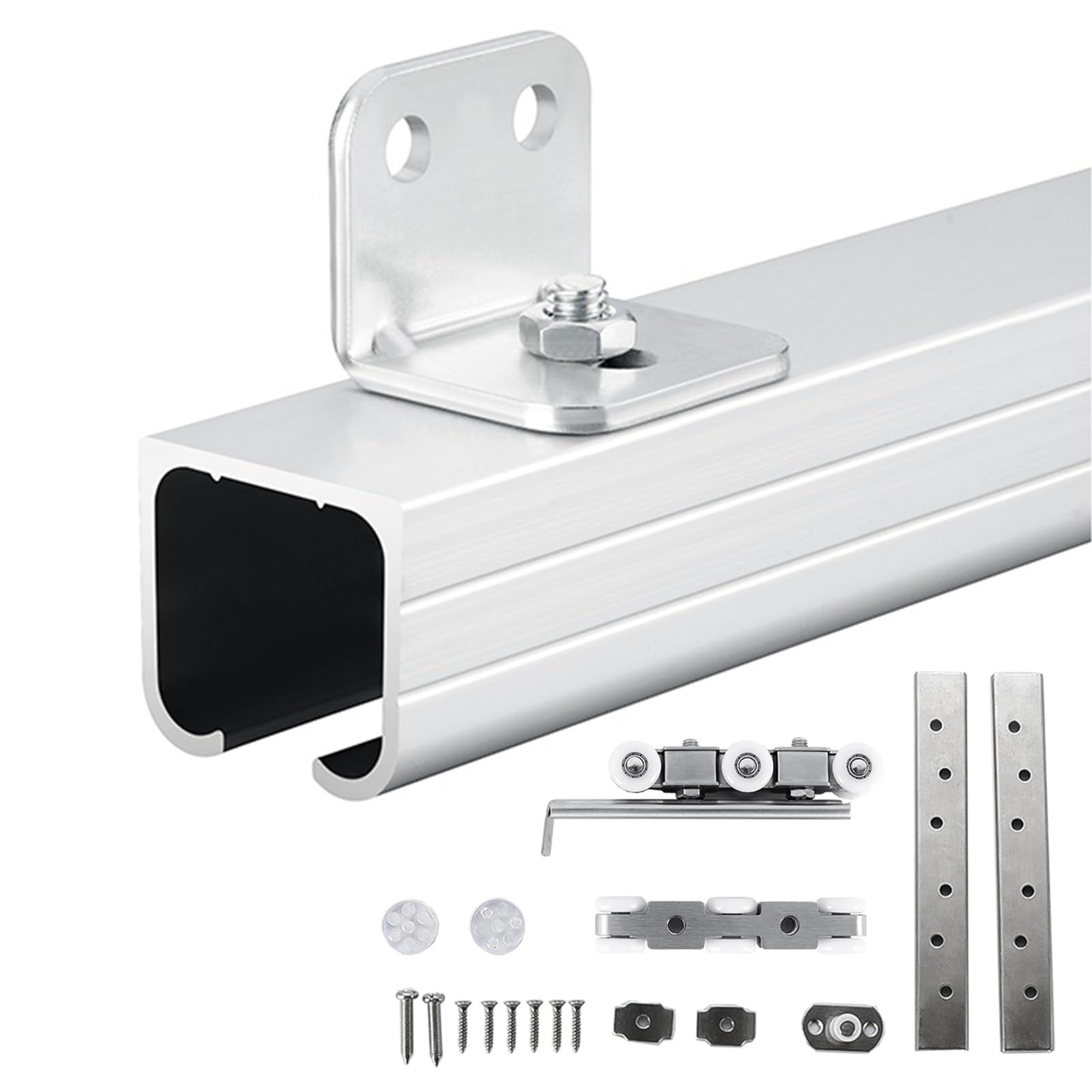 Sliding Door Track, Wall Mount Sliding Door Hardware Kit Pocket Track(Silver,16ft (4.9m))