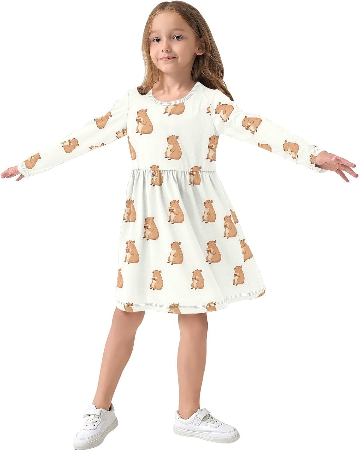 SUABO Girls Long Sleeve T-Shirt Dresses Kids Fall A-Line Twirly Skater Dresses 3-11 Years - Image 2