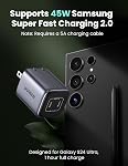 UGREEN Nexode 45W USB C Bloc du chargeur, GaN PPS Double port USB C Chargeur rapide Super Fast Charge 2.0 Plug mural compatible avec Galaxy S26 S25 S24 Ultra S23 A54, iPhone 17 16 Pro Max, iPad, Pixel 10 9 8