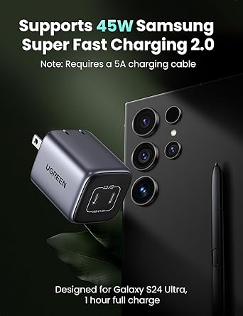 UGREEN 45W USB C Charger for iPhone 17, Nexode 2 Port GaN Foldable PPS Wall Charger Block Support Super Fast Charging 2.0 for Galaxy S26/S25 iPhone 17/16/15, iPad, MacBook Neo/Air, Black