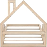 Vista 7 de Harper & Bright Designs Cama de piso de casa tamaño individual para niños con cabecero, listones de madera, no necesita somier, natural