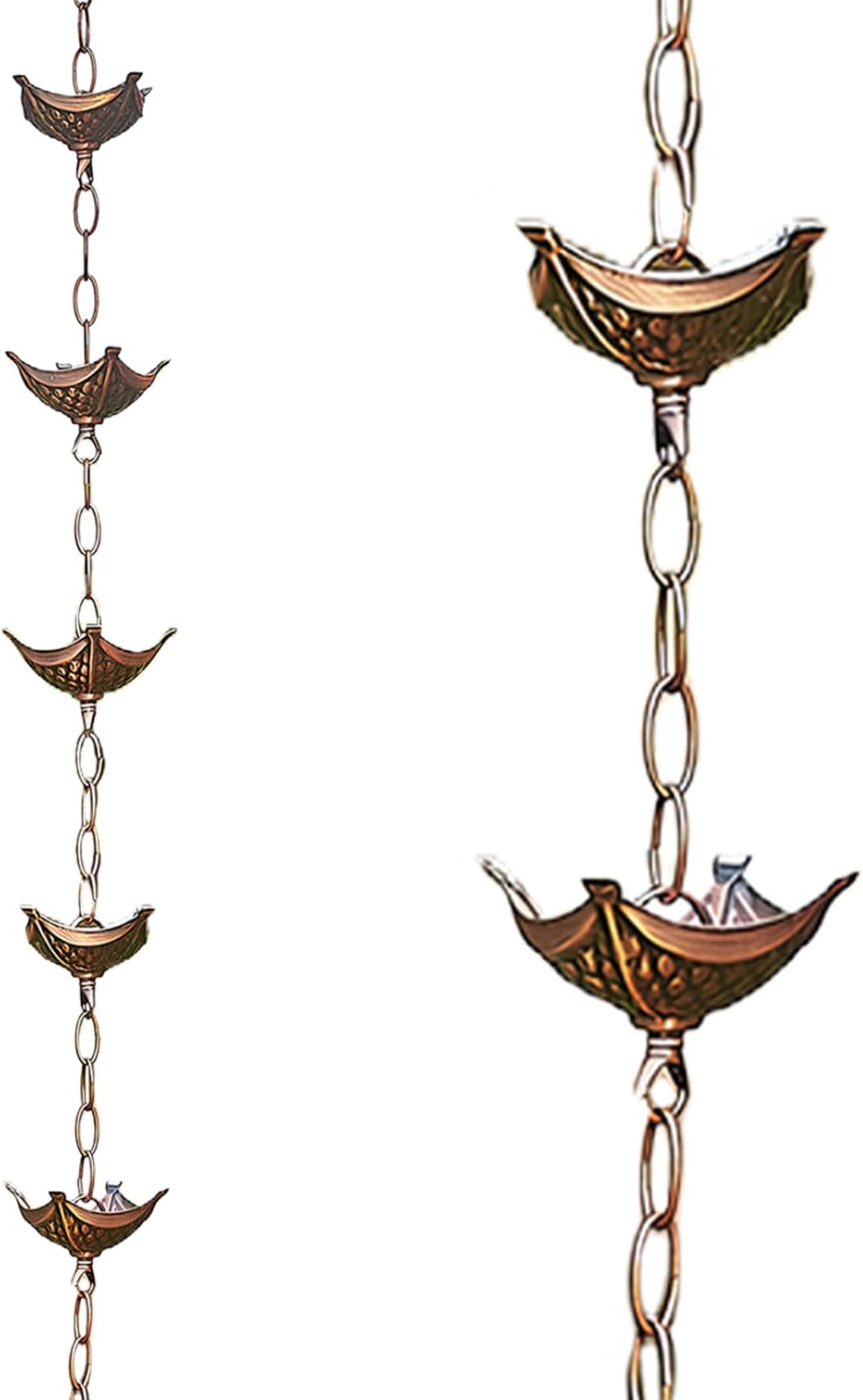 Rain Chain Copper Imitation Rain Chains for utters 3.3ft With 5 Cups Chains Japanese Style Easy to Install Catcher for Outside Courtyards Replacement for Downspout Style 2
