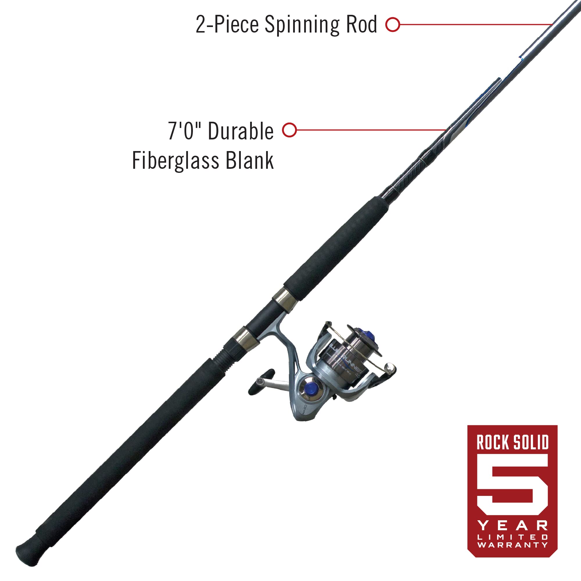 Quantum Blue Runner Spinning Combo, Saltwater, 5.2:1 Gear Ratio, 7' Length 2pc, 15-40 lb Line Rate, Ambidextrous Sporting Goods