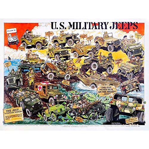 Wee Blue Coo Umilitary Jeeps Transport Car Vehicle Wall Art Print Mur Décor 30 x 41 cm