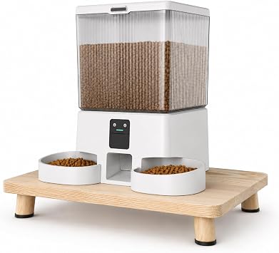 Solid Wood Elevated Cat Feeder Stand, Raised Bowl Holder for Automatic Cat Feeders, Large Double Bowls & Traditional Bowls, Ergonomic Raised Station Relieves Spine and Joint Pressure
