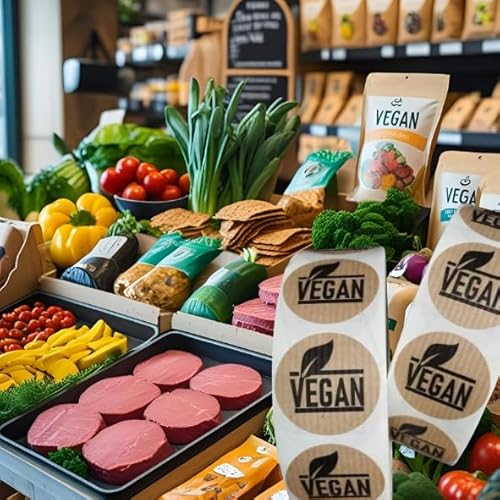 Vegan Etiketten aus Kraftpapier, selbstklebend, 500 Stück