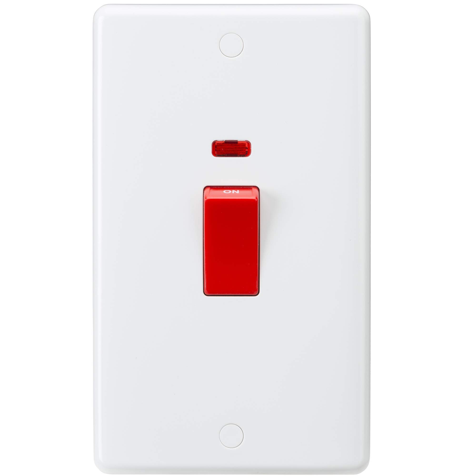 Knightsbridge Curved Edge Cu8332n 2 Gang Dp Switch And Neon In White With White Rockers, Cooker 45A Red Switch + Neon Large
