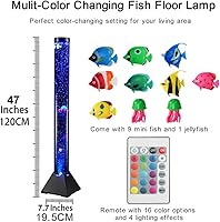Vista 4 de 4FT LED Bubble Tube Floor Lamp Extra Large Aquarium Lamp with 10 Fish and Remote Control 20 Light Changes Tall Water Tower Tank Night Light for
