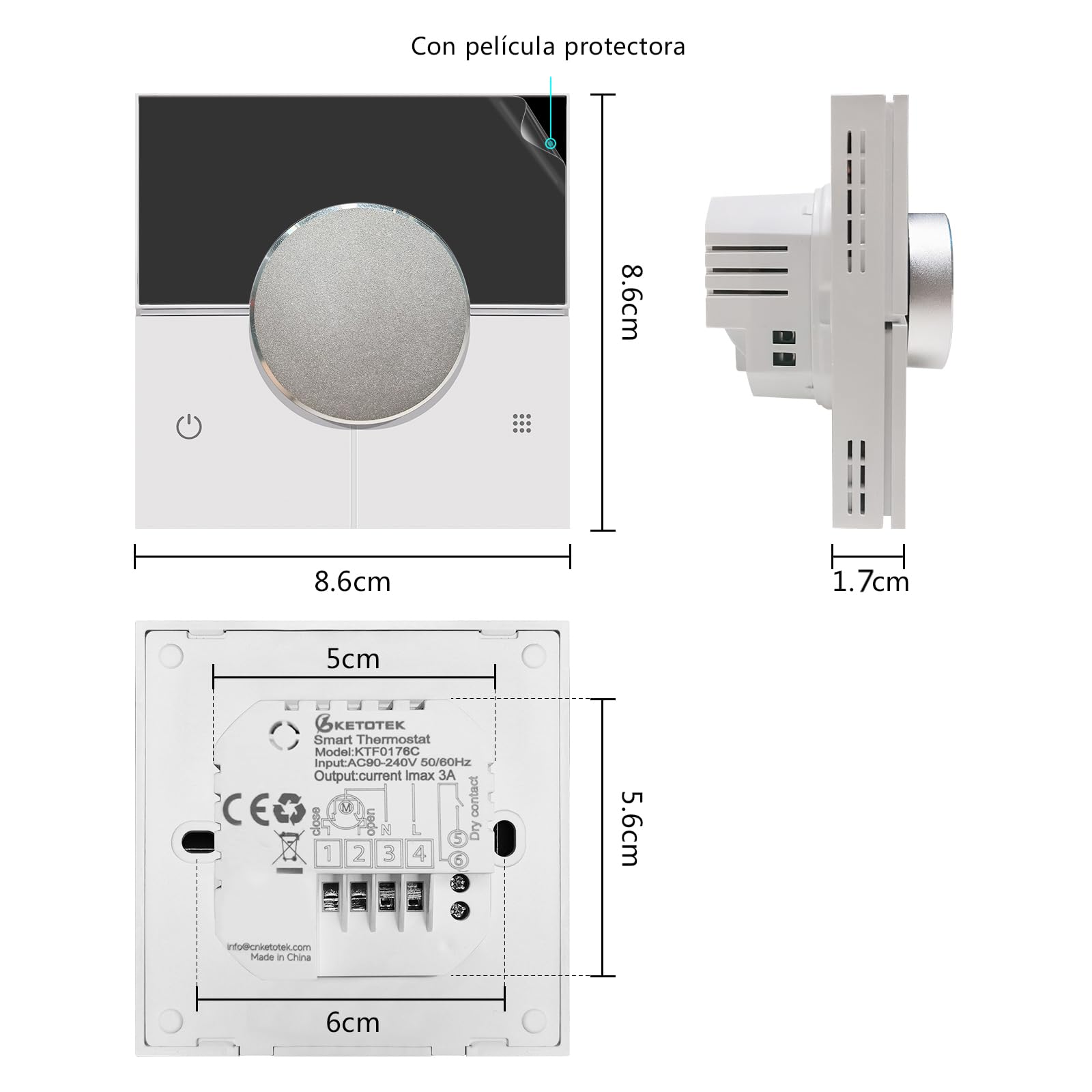 KETOTEK Termostato Calefacción WiFi para Caldera de Agua y Gas, Termostato Inteligente Programmabile 3A Compatible con Alexa Control de Voz, Smart Life Control Remoto