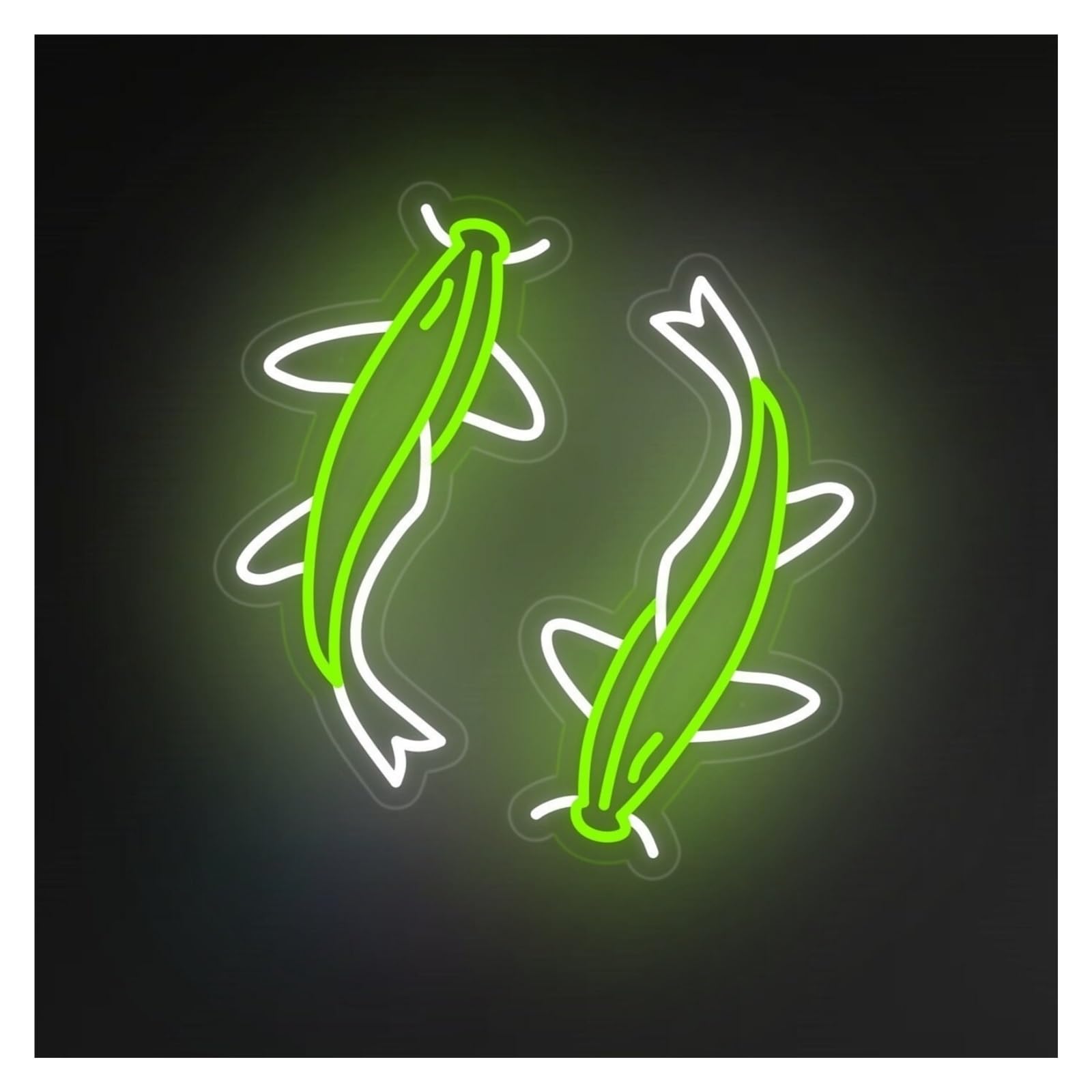 Xenite Green Hanging Art Neon Signs Two Fish Animal Led Light Neon Sign, Suitable For Restaurant, Home Wall Decor 48Cm
