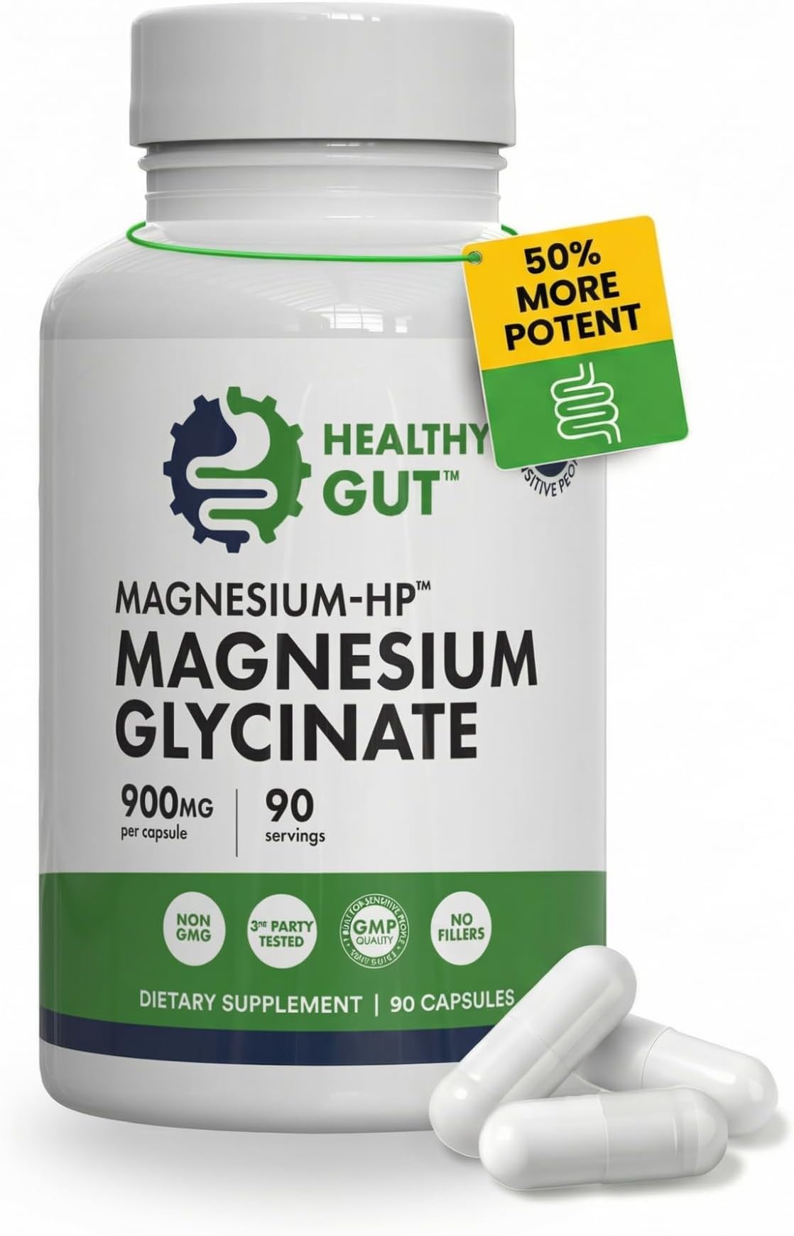 Magnesium-HP | Ultra Pure Magnesium Glycinate Capsules with Zero Fillers | 180 mg Magnesium Glycinate | 90 Servings