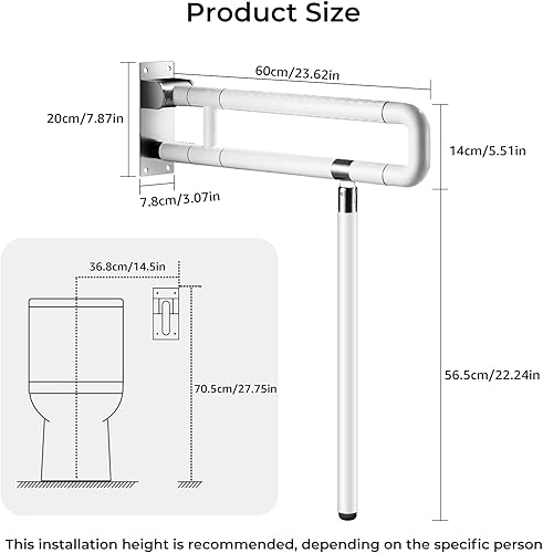 Miniatura 3 de Barras de agarre mejoradas para baño, inodoro abatible, rieles para ancianos para pared, asas de inodoro antideslizantes, brillan por la noche,