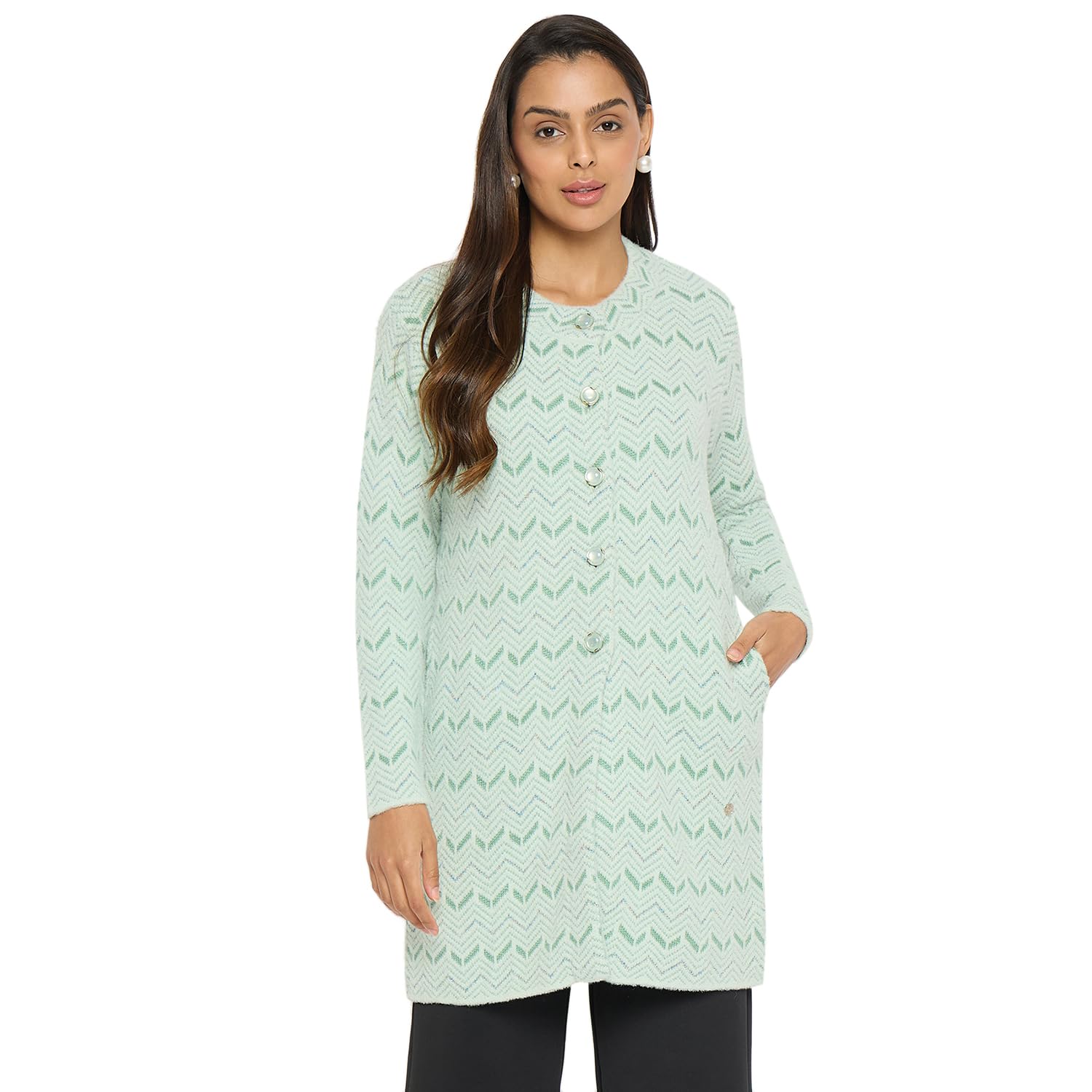 duke Stardust Women Full Sleeve Round Neck Long Coat (SDS1209_Sea Green_M)-picture-24