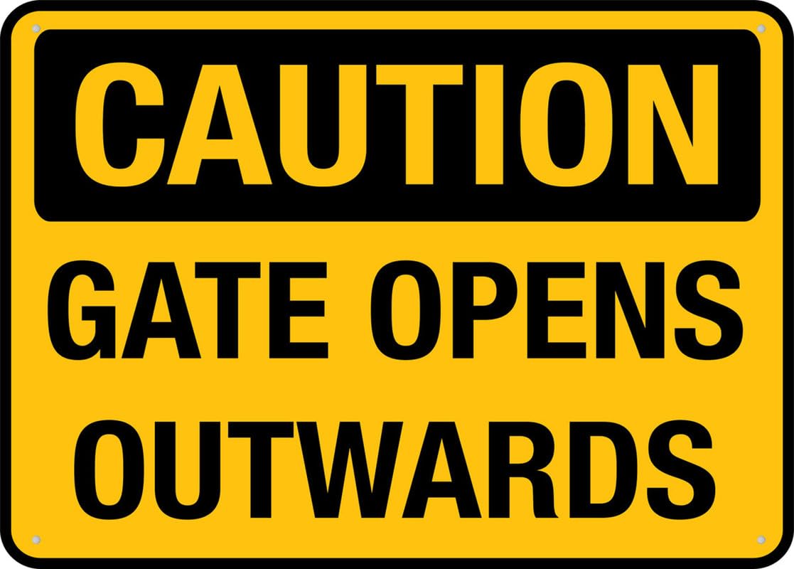 Caution Gate Opens Outward Aluminum Metal Sign 12x8 inch Premium Aluminum Sun-Proof Rust-Free For Home/Yard Use