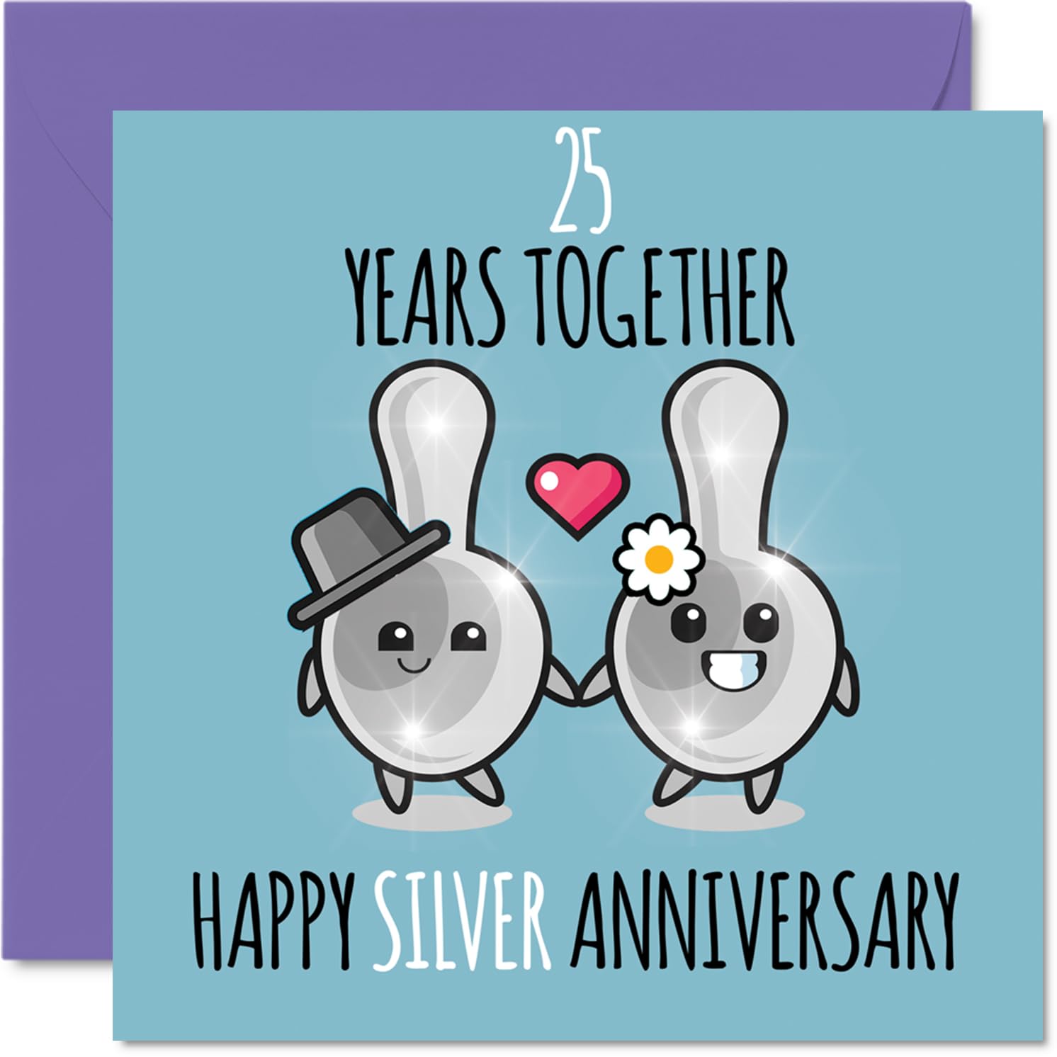 Cute Silver Anniversary Card for Boyfriend Girlfriend - 25 Years Together - Happy 25th Wedding Anniversary Cards for Women Men, 145mm Greeting Cards Anniversaries