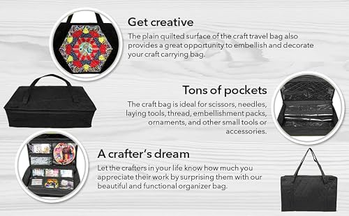 Yazzii Carry All Organizer Tote – Ultimate Craft Storage Bag With 20 Pockets For Quilting Supplies, Sewing Notions, Embroidery & More - Black #TOP3