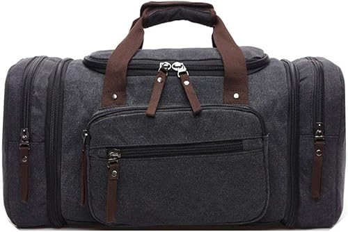Unisex Canvas Holdall, AIZBO Travel Carry On Duffles Bags Overnight Weekend Weekender Bag for Men and Women (Expansion Capacity: 58 * 25 * 30cm), Black, X-Large, Canvas
