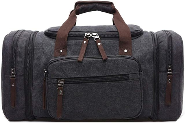 Expandable Canvas Holdall Bag for Men, AIZBO Travel Bag 55L Suitcase Large Duffel Bag for Men with Multi-Pockets, Overnight Weekend Bag Men, Unisex Holdall Travel Duffle Bag, Weekender Bag for Women
