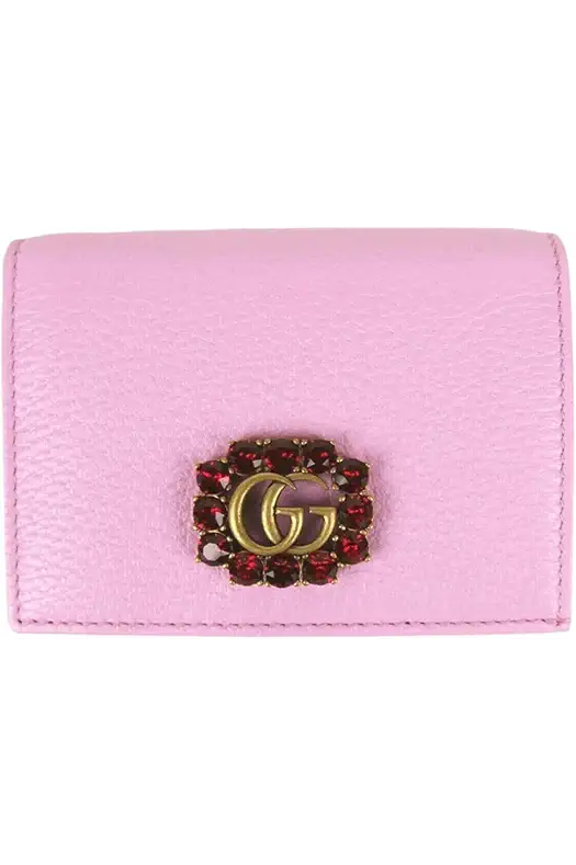 Gucci Marmont Women's Pink Leather Wallet w/Crystal Double...